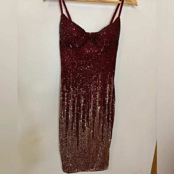 Fashion Nova Striking Arrival Burgundy Silver Sequin Mini Dress - Picture 10 of 10